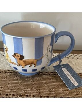 NWT Blue Stripe Dog Ceramic Mug - Great Gift